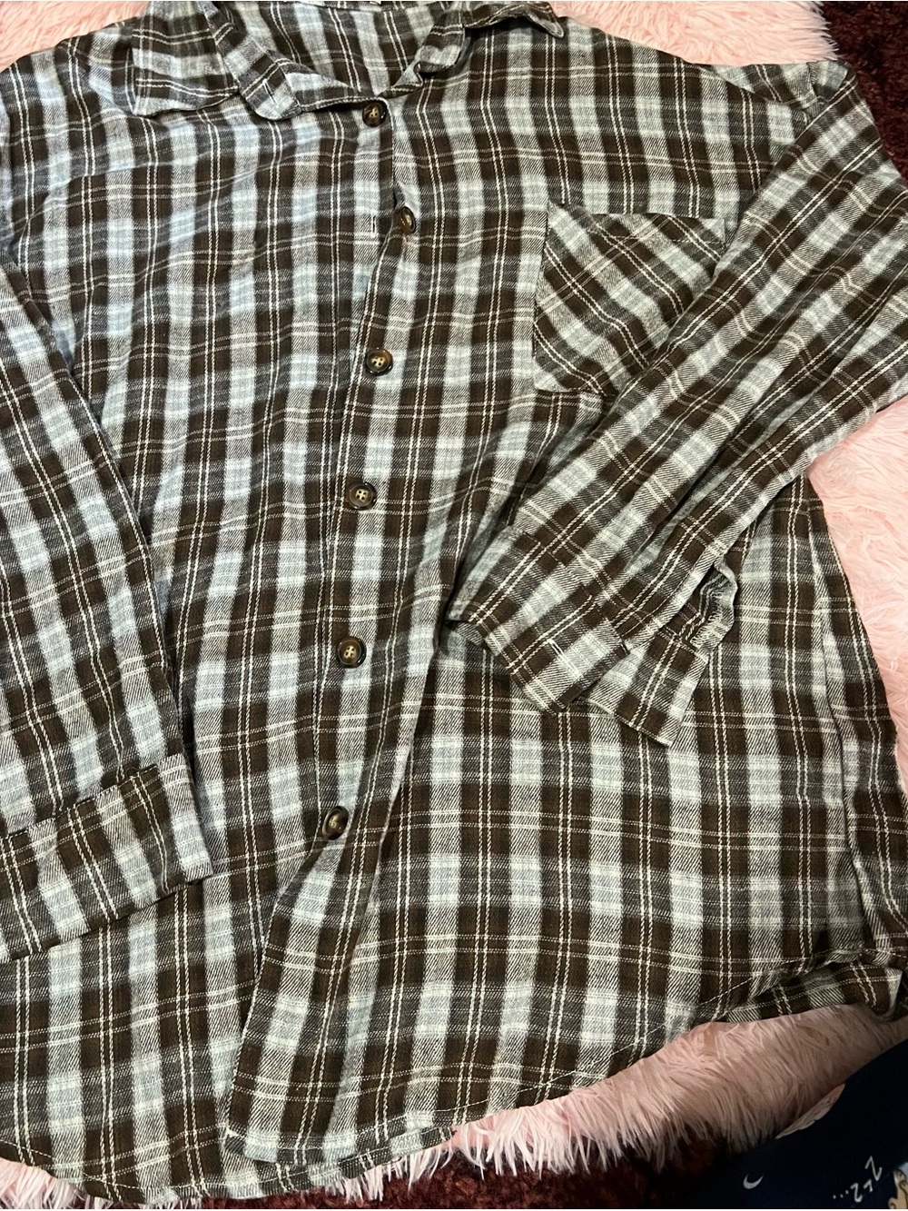 Casual Brown & White Plaid Button-Down Shirt